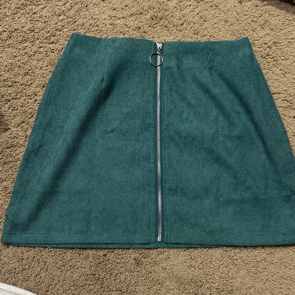 SHEIN Teal Mini Skirt with Front Zipper